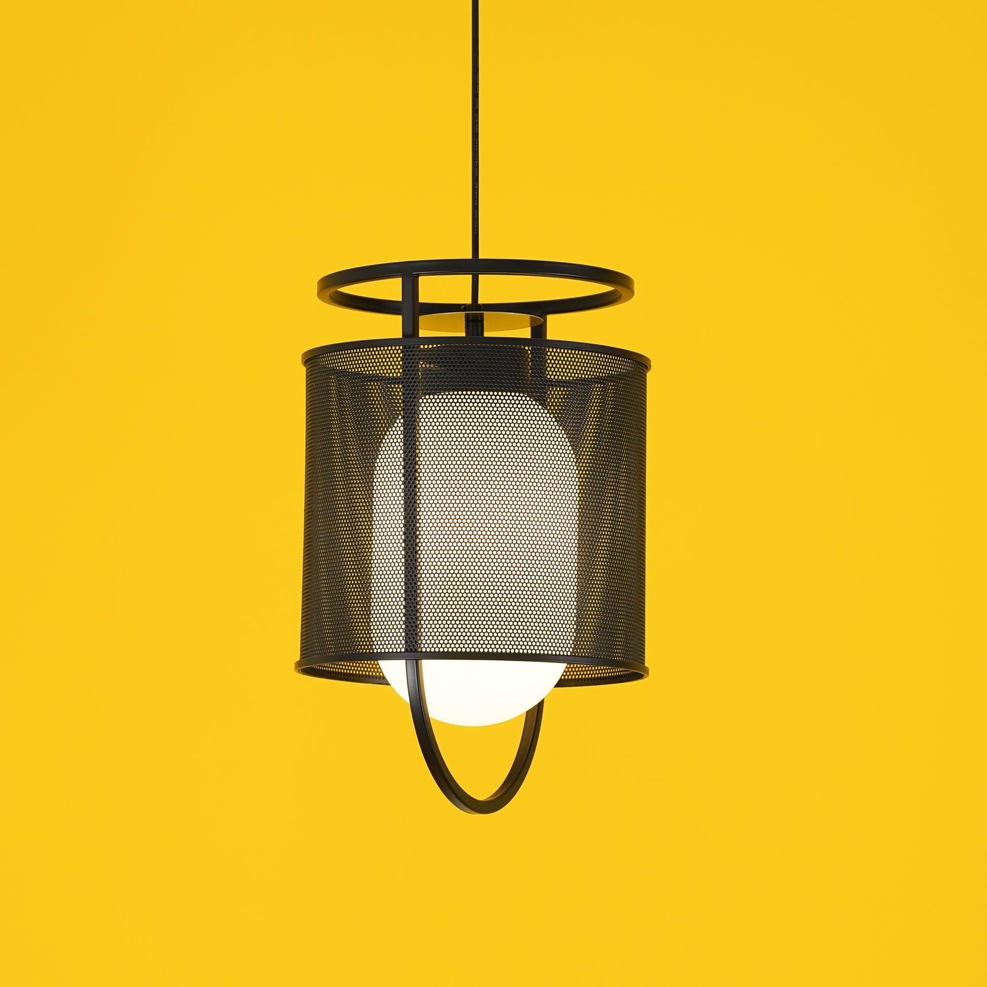 Meren Pendant Lamp Mesh Cylinder Brass Accent Industrial