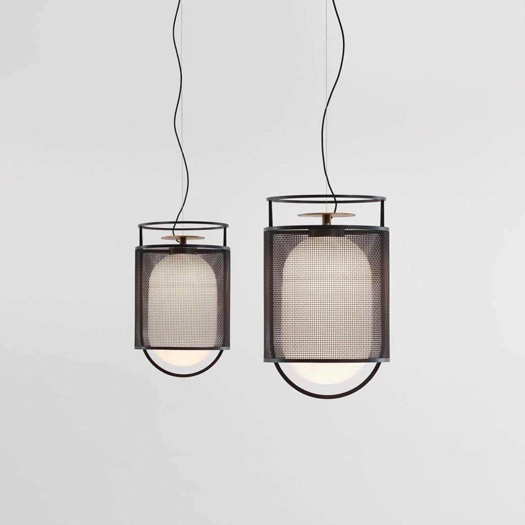 Meren Pendant Lamp Mesh Cylinder Brass Accent Industrial