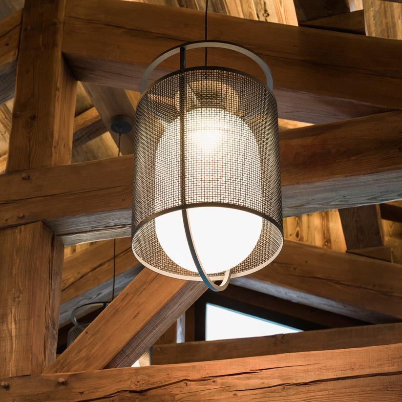 Meren Pendant Lamp Mesh Cylinder Brass Accent Industrial