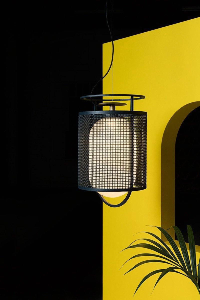Meren Pendant Lamp Mesh Cylinder Brass Accent Industrial
