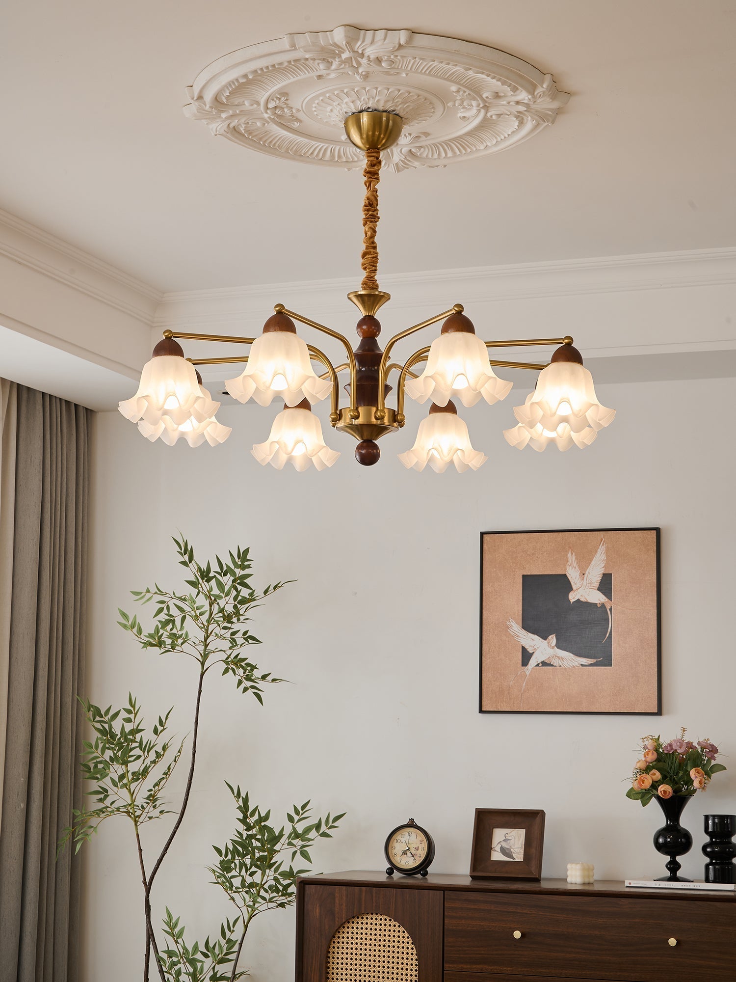 Lylaeen Elegance Vintage Glass Wood Chandelier