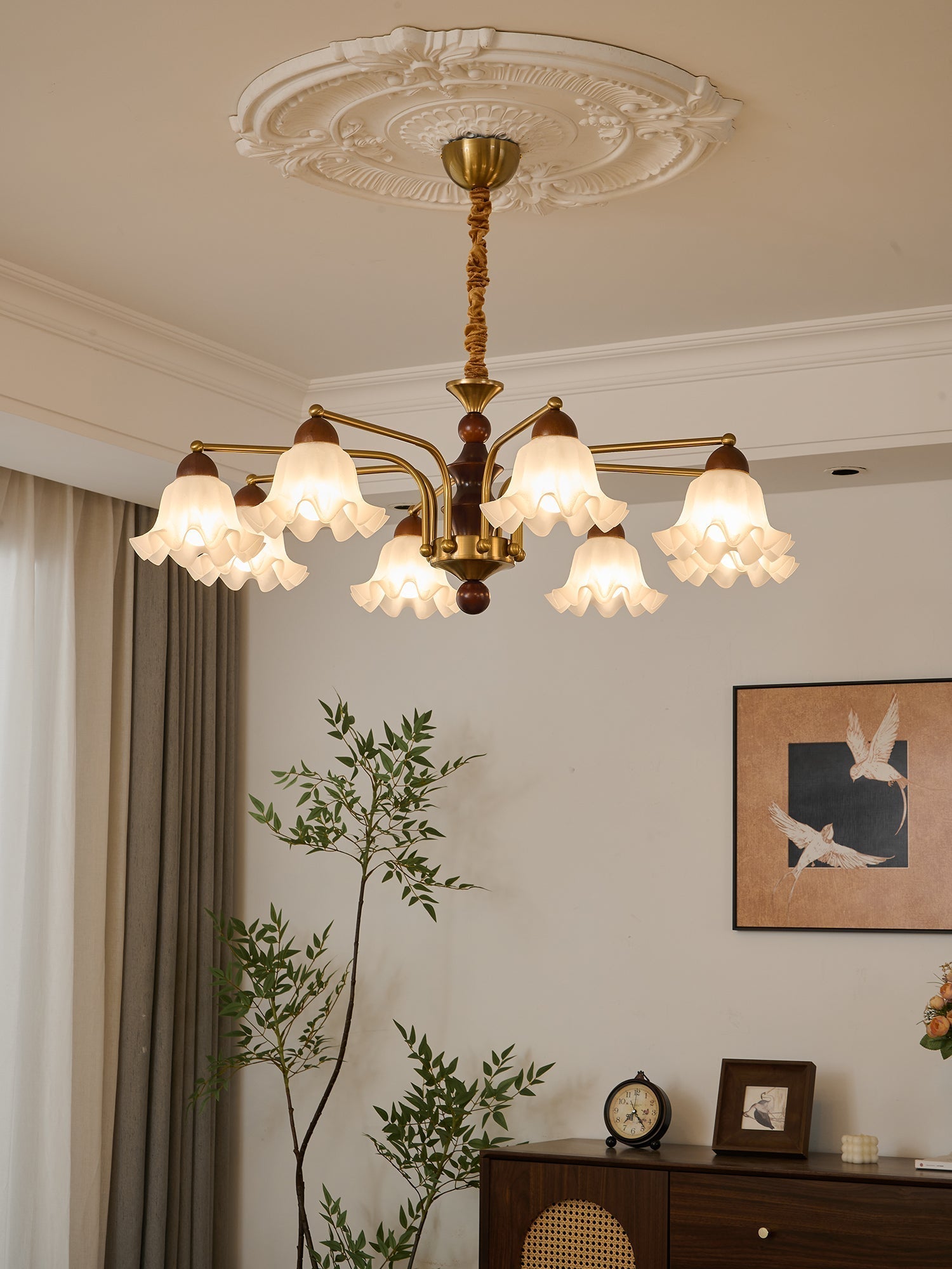 Lylaeen Elegance Vintage Glass Wood Chandelier