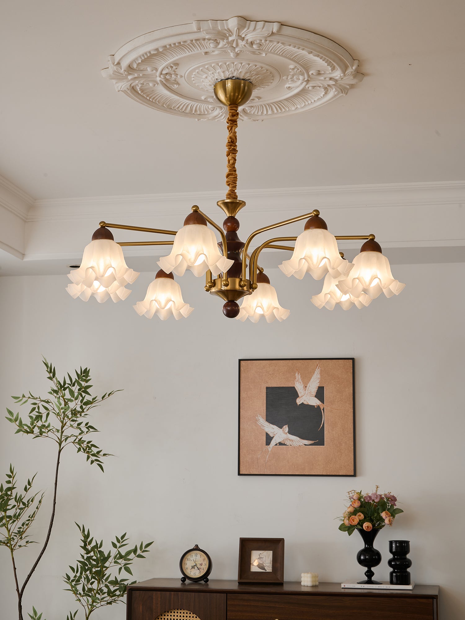 Lylaeen Elegance Vintage Glass Wood Chandelier
