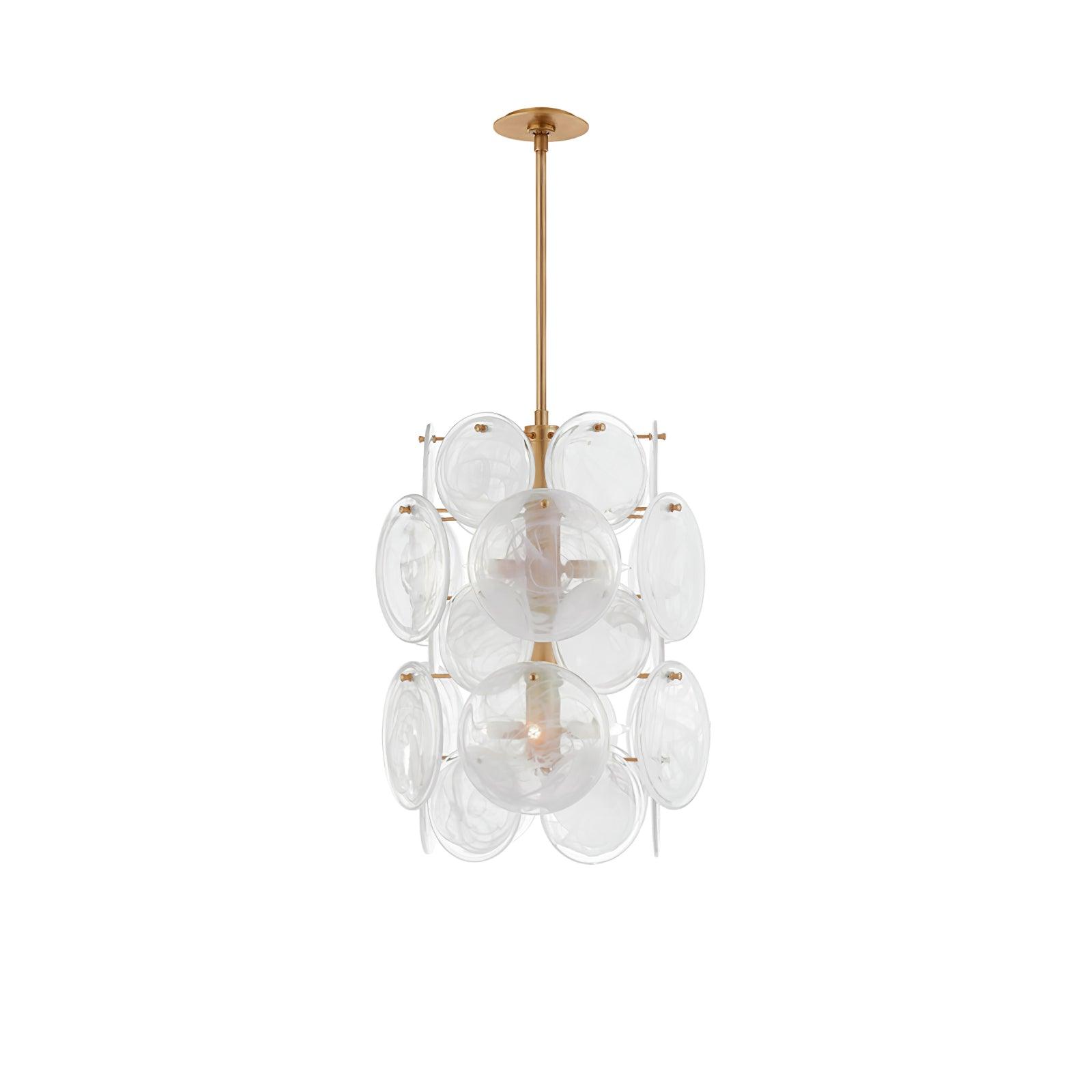 Ael Postmodern Luxury Discs Brass Glass Chandelier