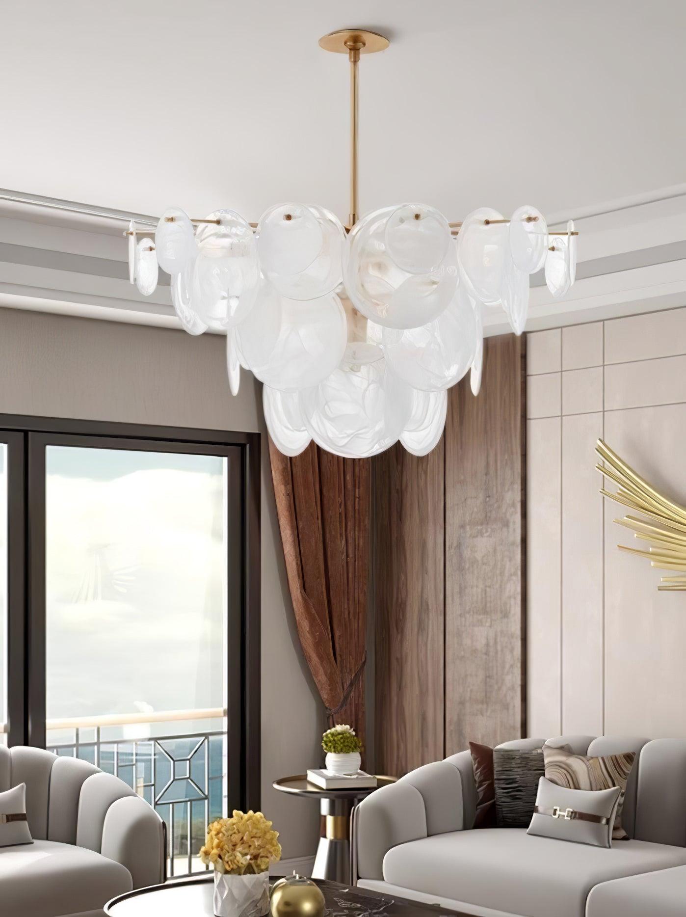Ael Postmodern Luxury Discs Brass Glass Chandelier