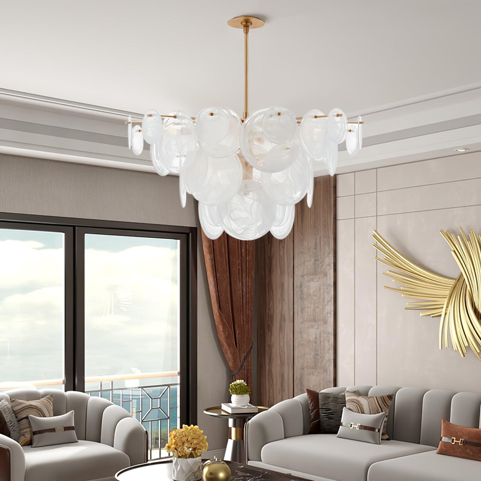 Ael Postmodern Luxury Discs Brass Glass Chandelier