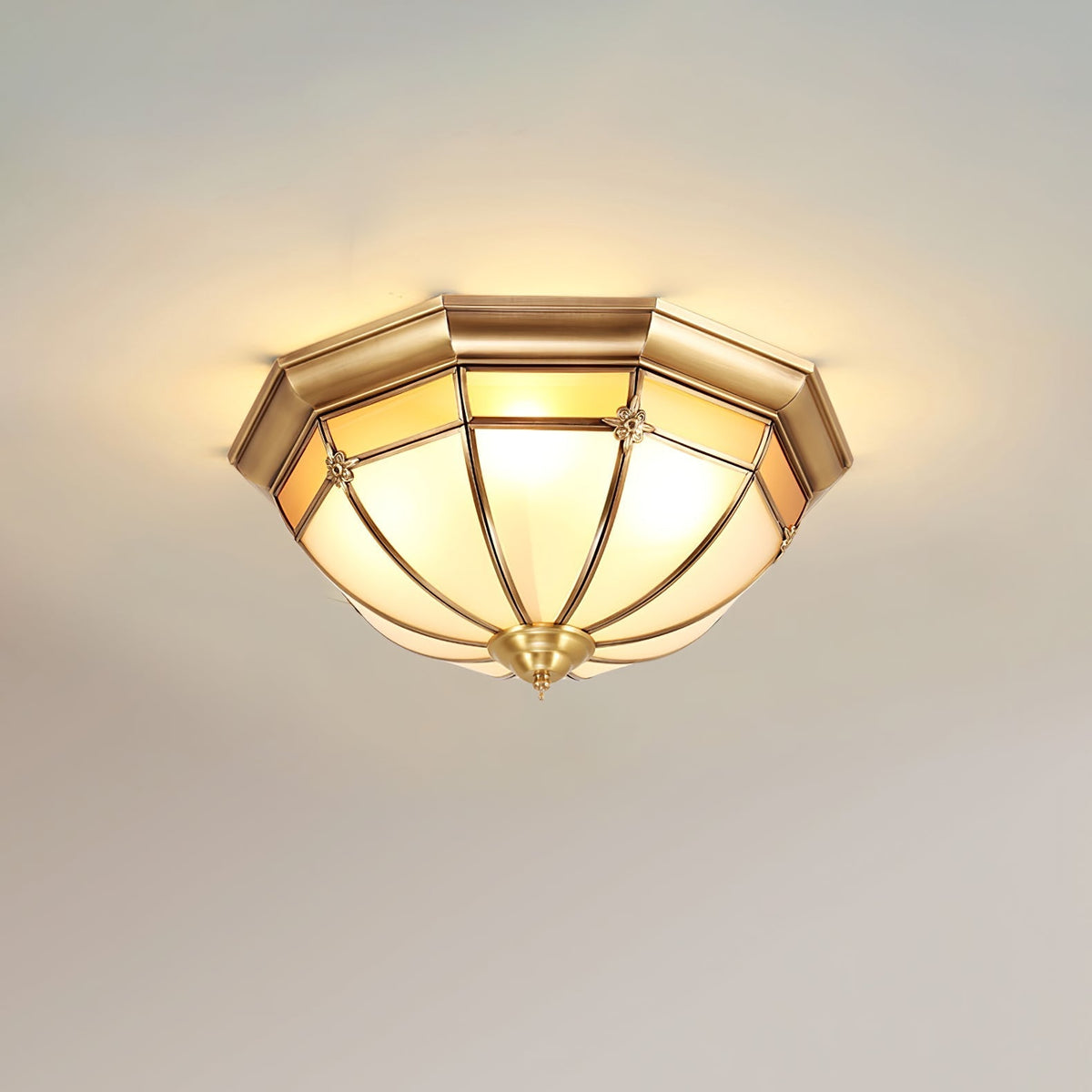 Vovynan Elegance Dome Brass Glass Flush Ceiling Lamp