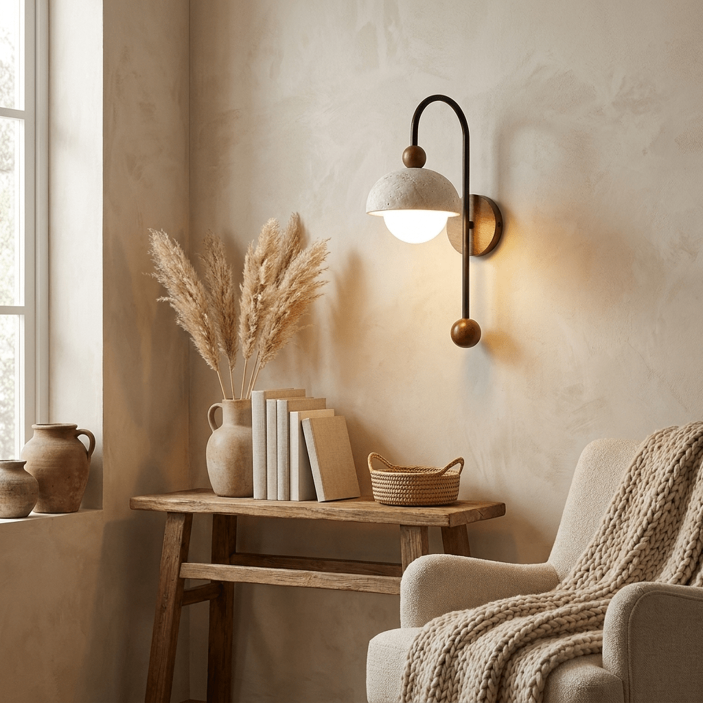 Dome Globe Travertine Arc Sconce