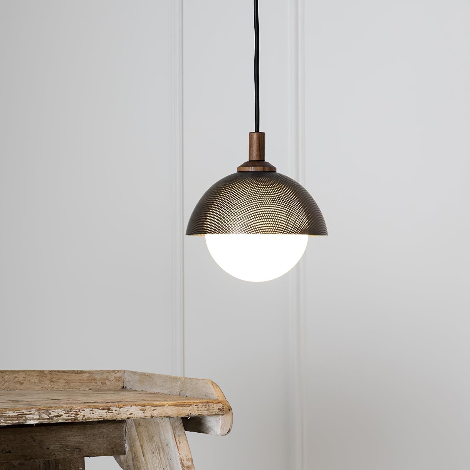 Pith Modern Minimalist Dome Perforated Wooden Pendant Lamp