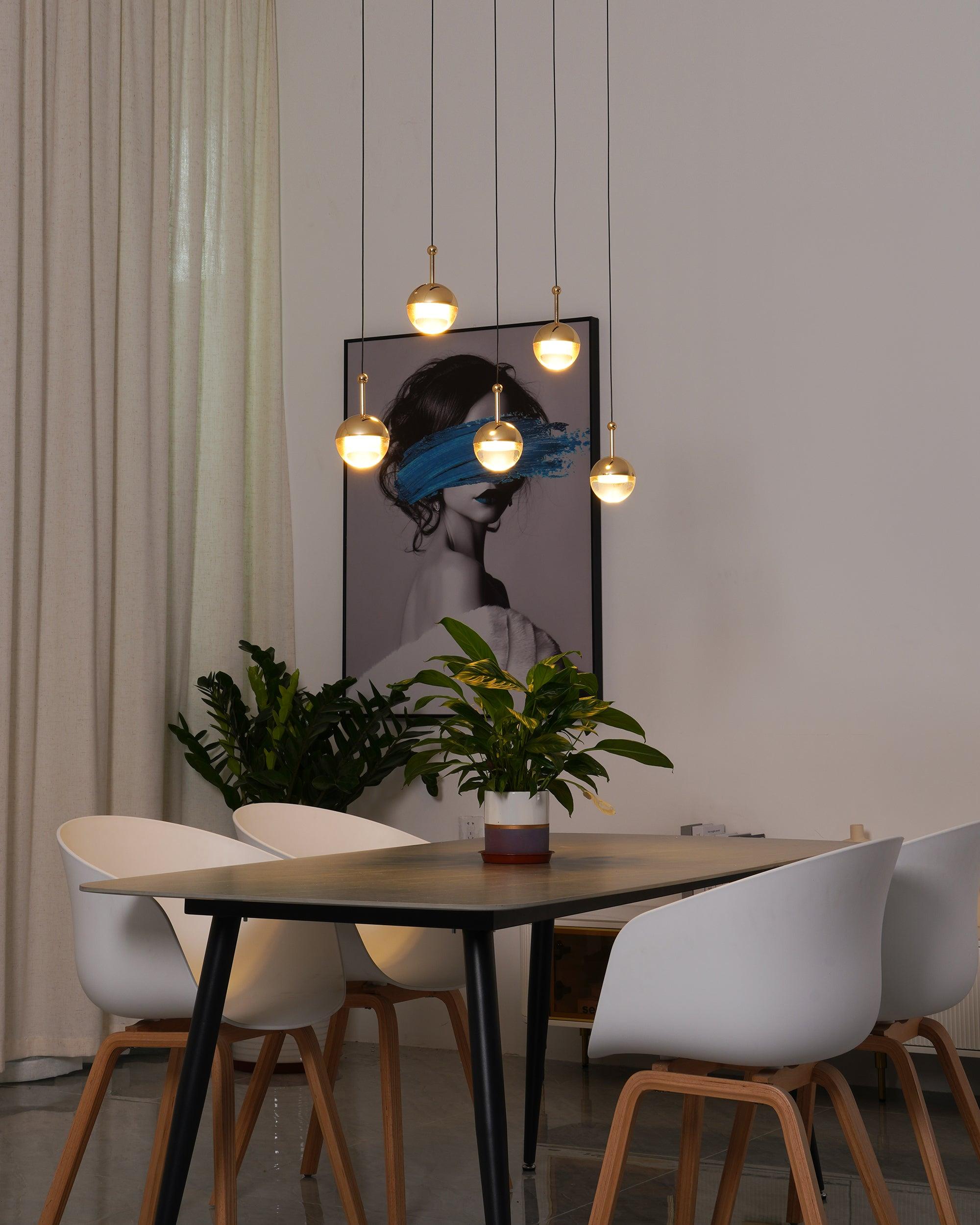 Zaneth Pendant Lamp Steel Glass Multi Drop Minimalist Staircase