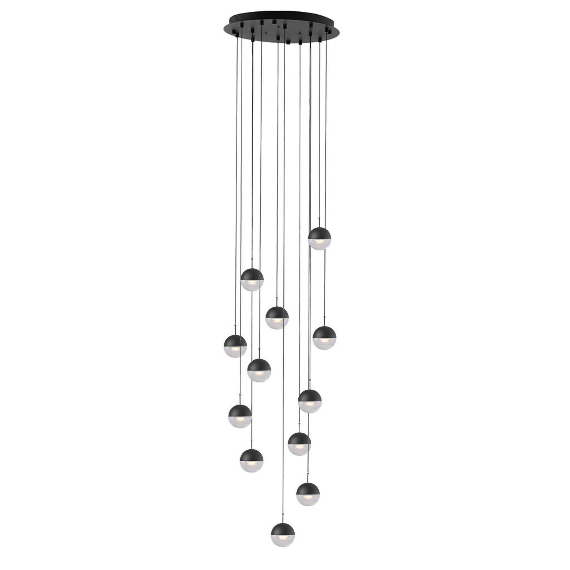 Zaneth Pendant Lamp Steel Glass Multi Drop Minimalist Staircase