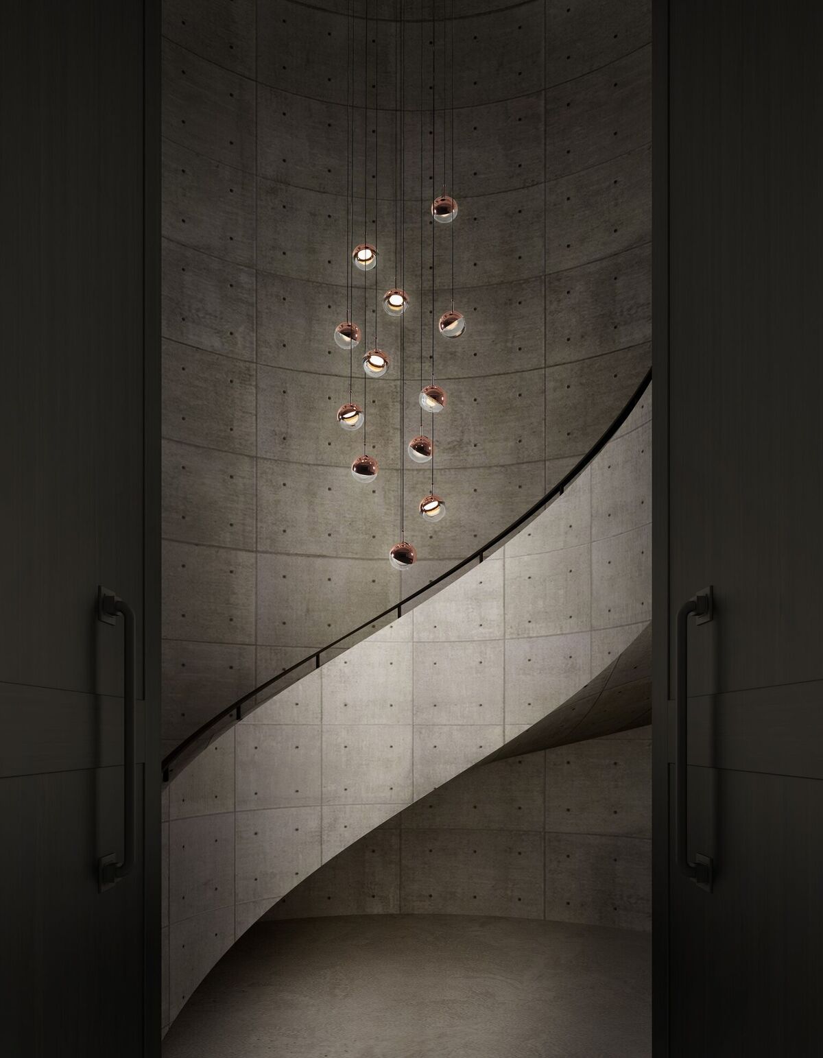 Zaneth Pendant Lamp Steel Glass Multi Drop Minimalist Staircase