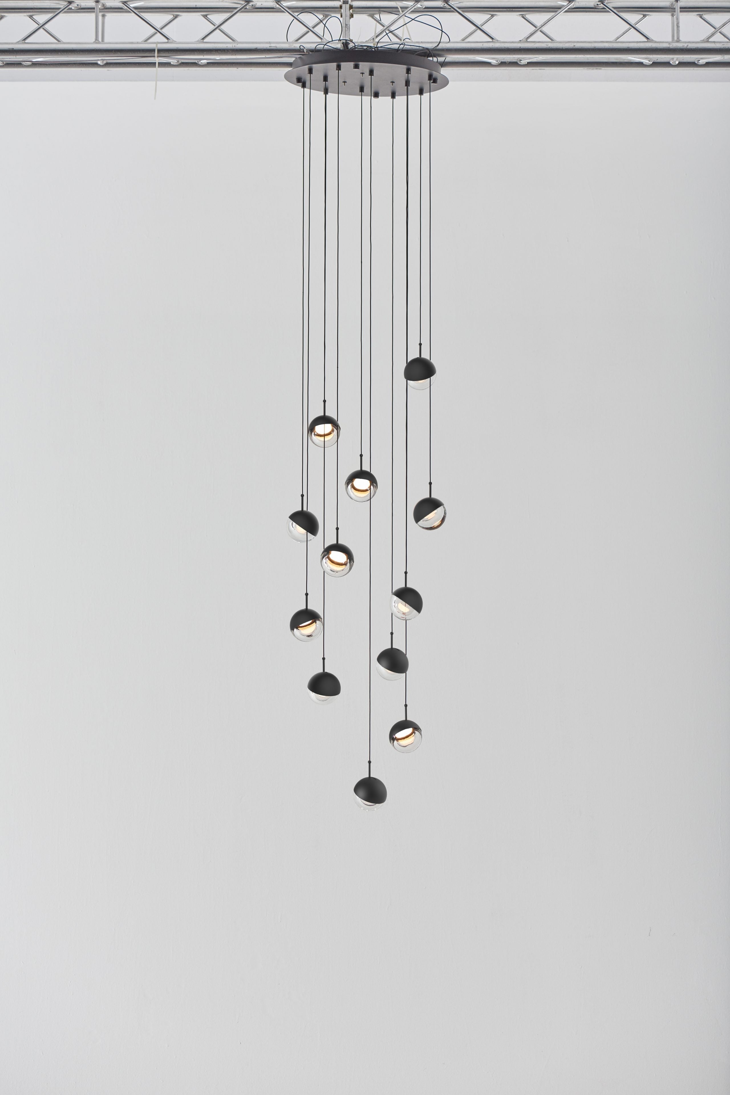 Zaneth Pendant Lamp Steel Glass Multi Drop Minimalist Staircase
