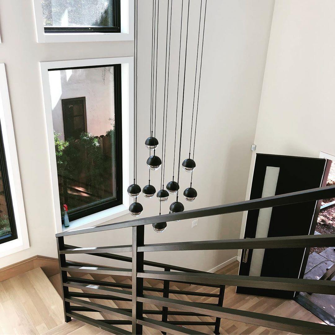Zaneth Pendant Lamp Steel Glass Multi Drop Minimalist Staircase