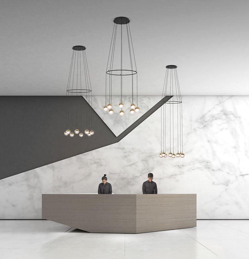 Zaneth Pendant Lamp Steel Glass Multi Drop Minimalist Staircase