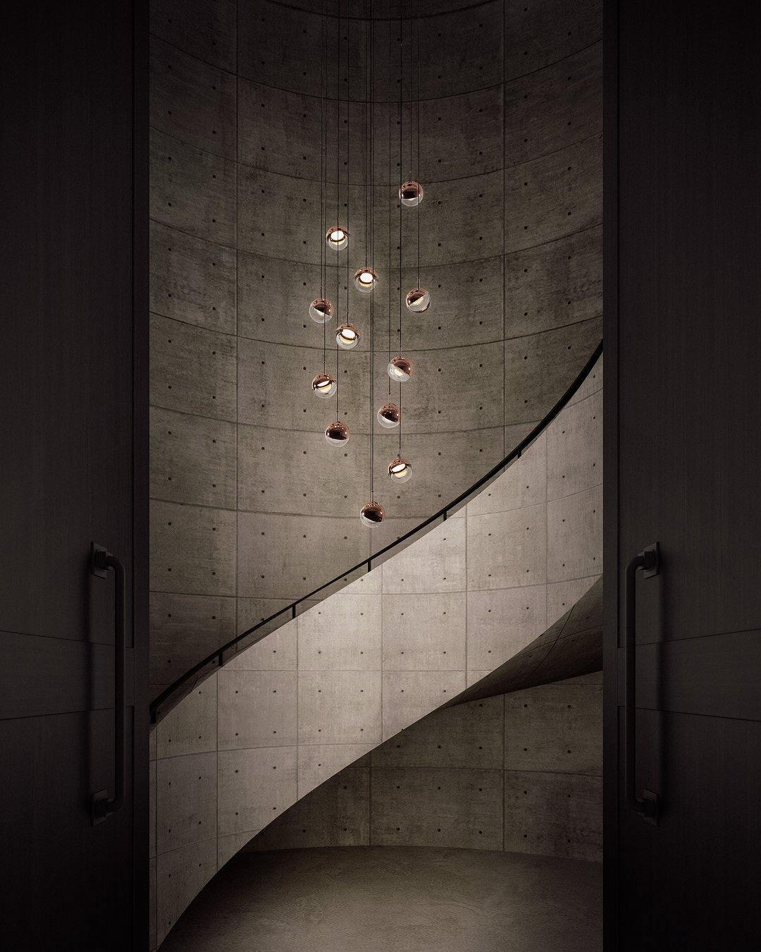 Zaneth Pendant Lamp Steel Glass Multi Drop Minimalist Staircase