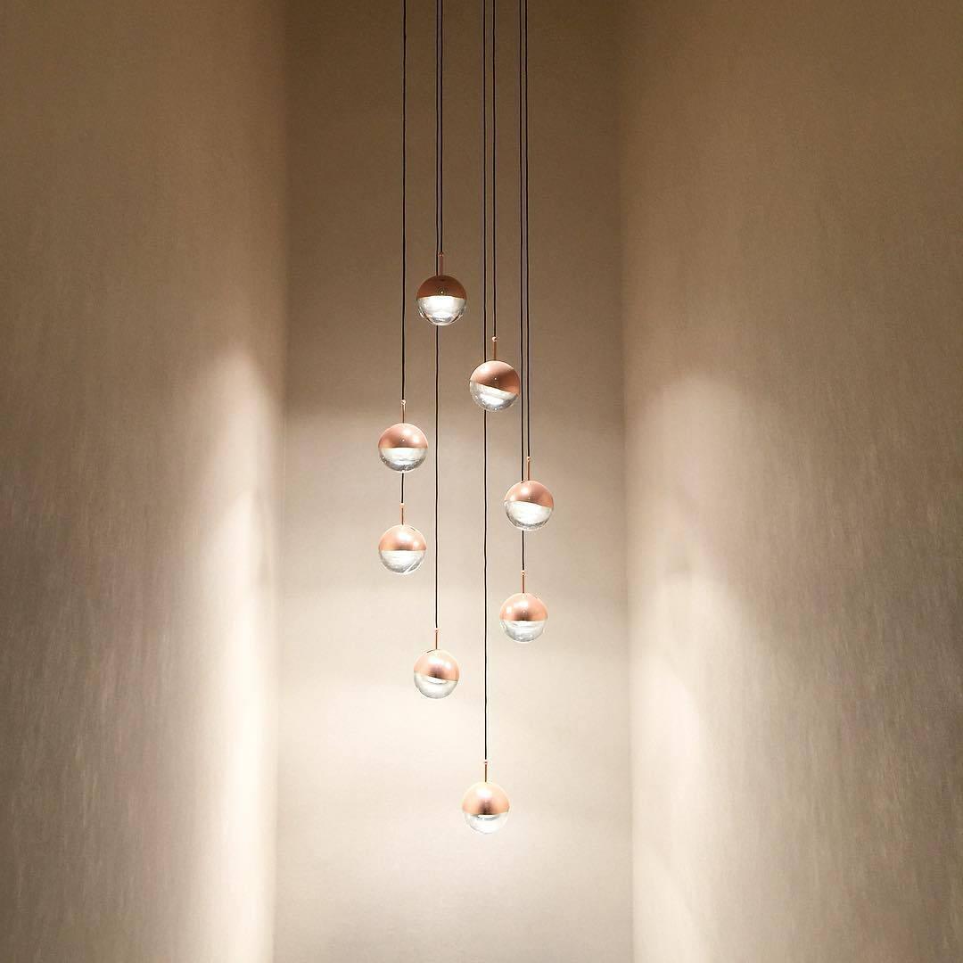 Zaneth Pendant Lamp Steel Glass Multi Drop Minimalist Staircase