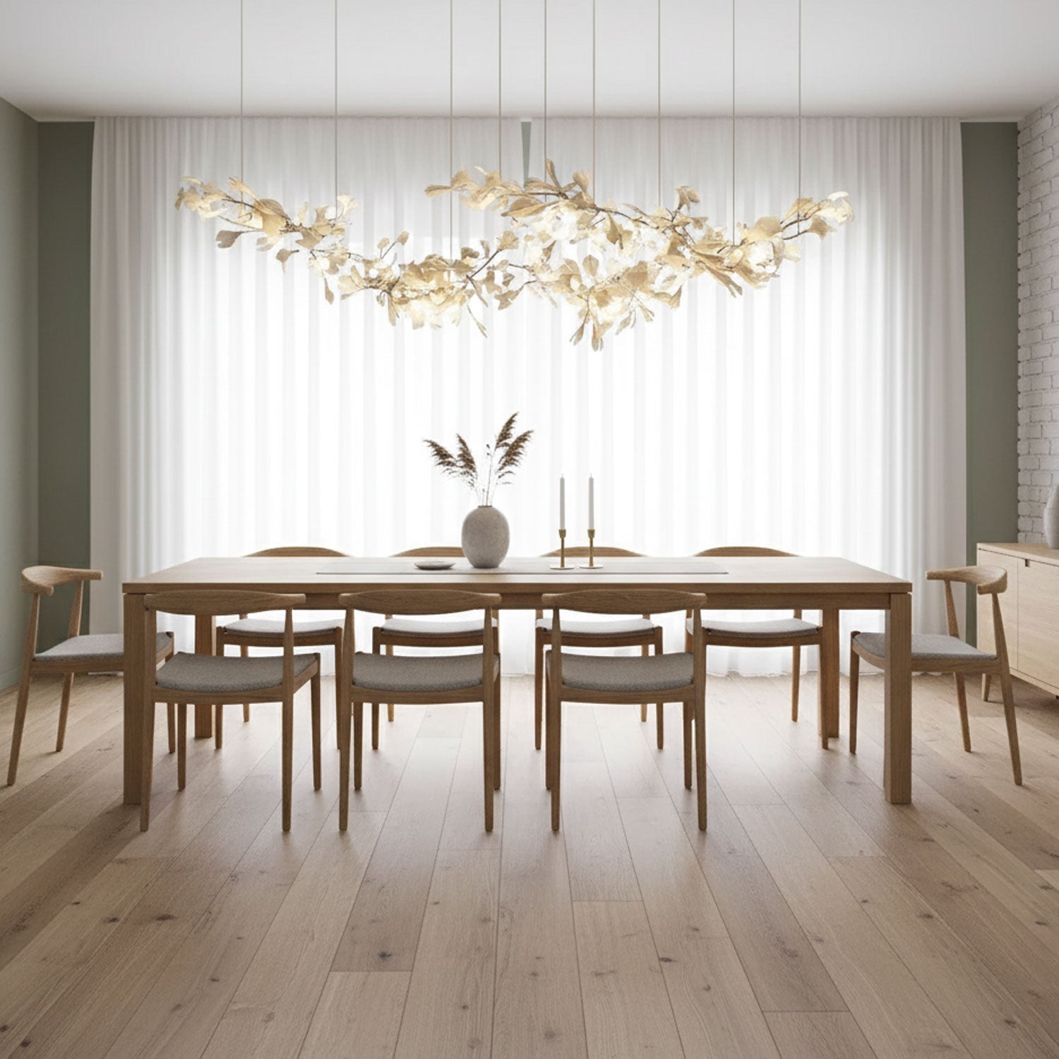 Double-Layer Ginkgo Ceramic Chandelier