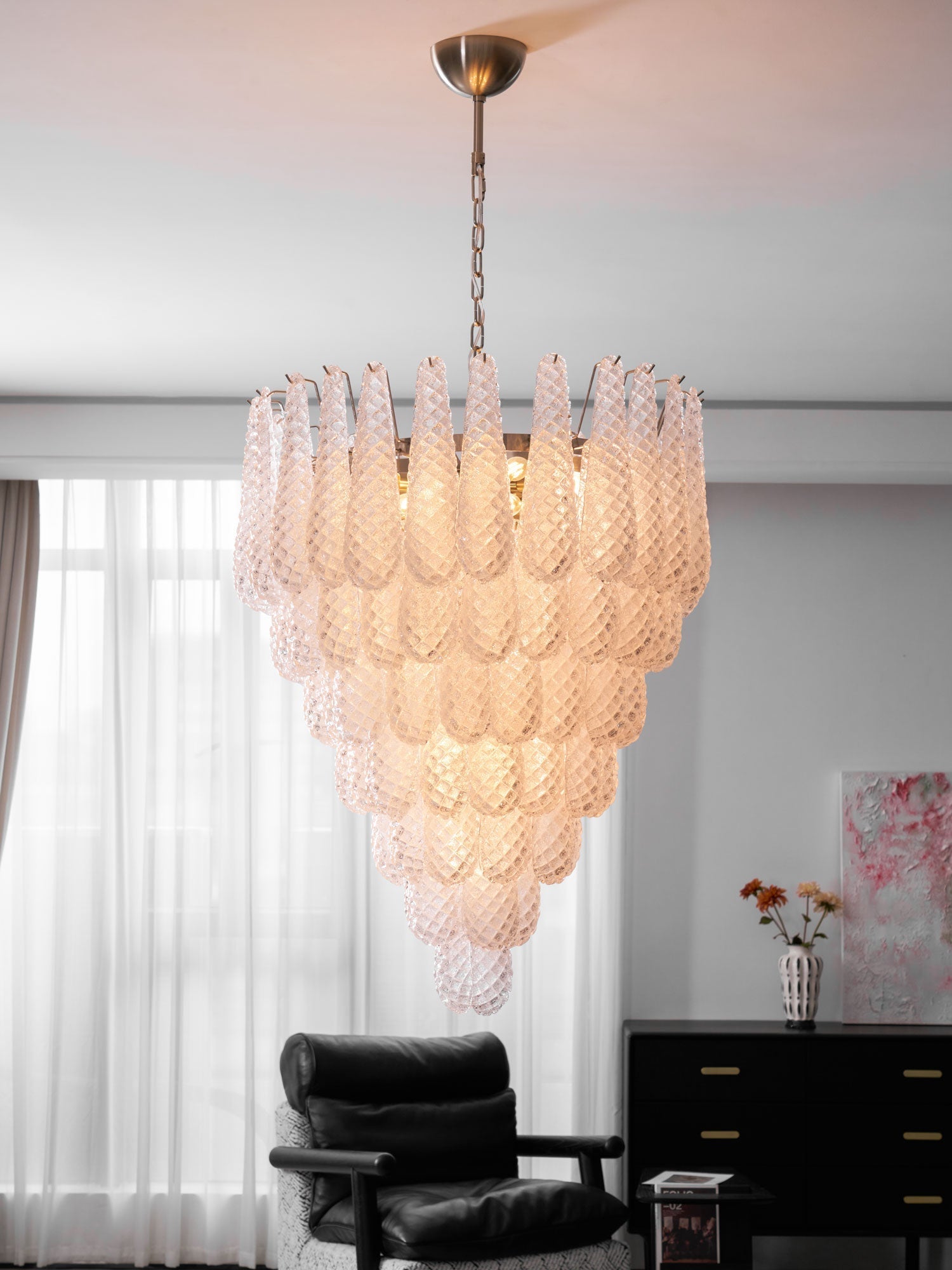 Lioralella Chandelier Clear Droplets Murano Glass Waterfall Diamond