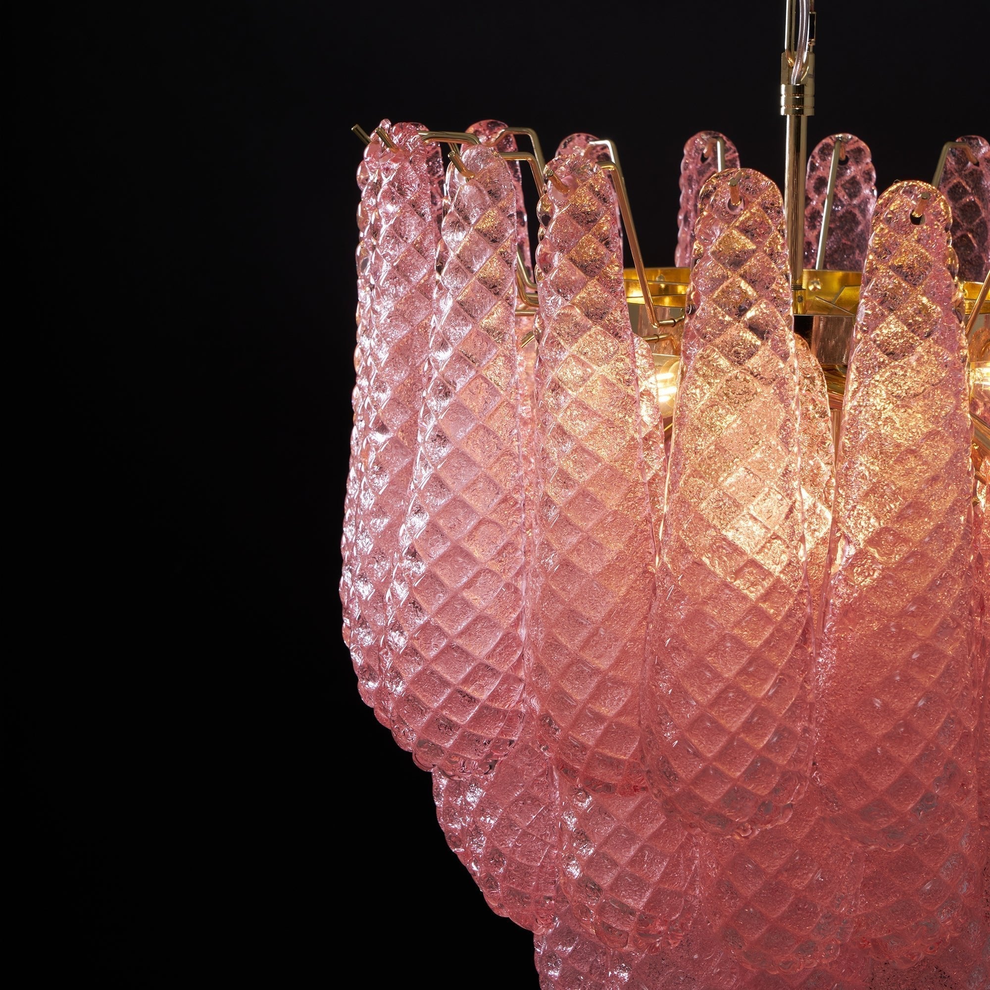 Veliena Chandelier Pink Droplet Murano Glass Diamond Pattern Waterfall