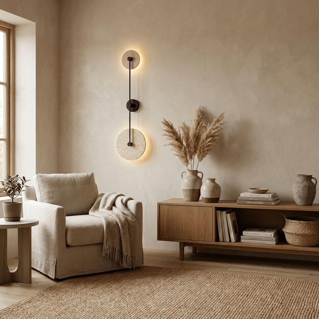 Noraline Disc Travertine Wall Sconce