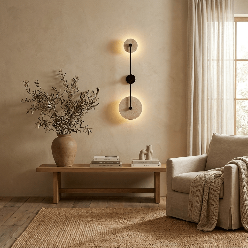 Noraline Disc Travertine Wall Sconce