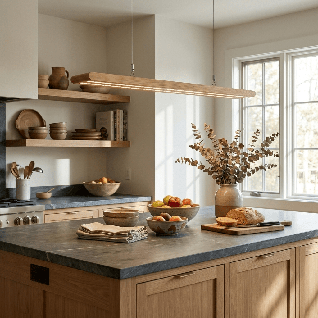 Dual Louver Wood Linear Pendant Lamp