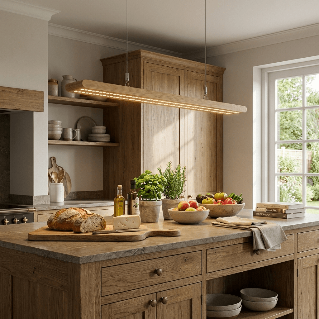 Dual Louver Wood Linear Pendant Lamp