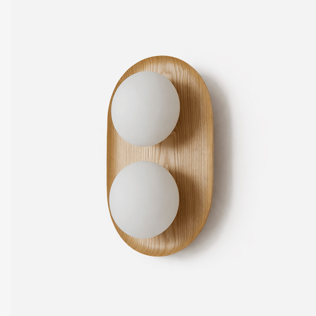 Twin Orb Oak Wall Light