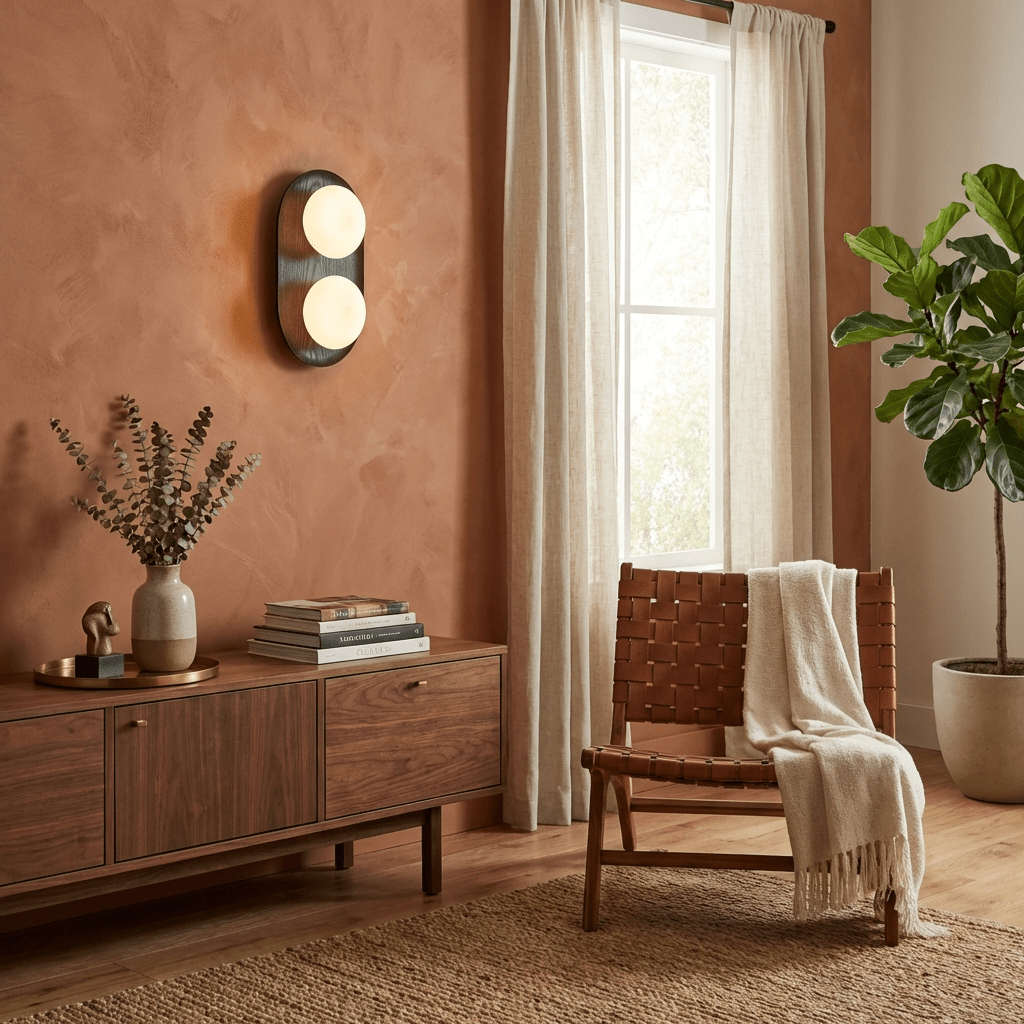 Twin Orb Oak Wall Light