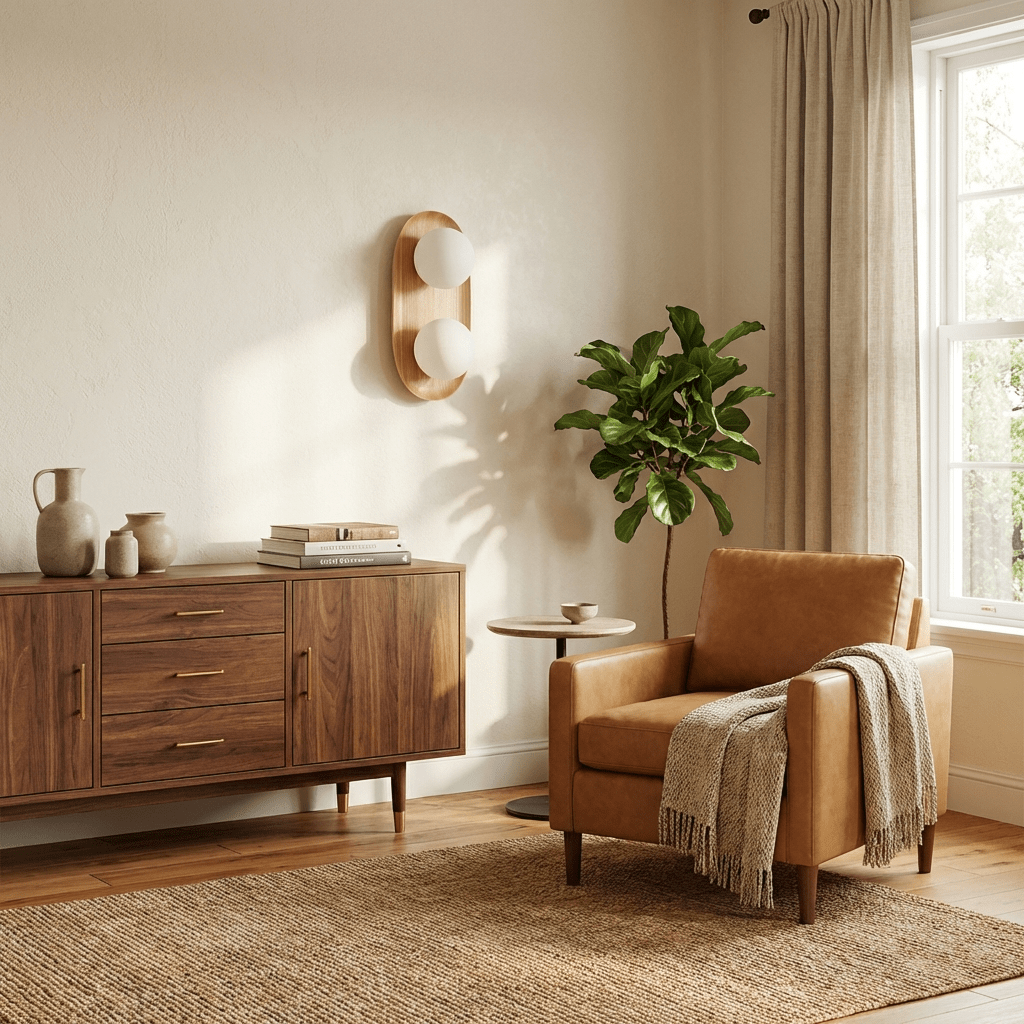 Twin Orb Oak Wall Light