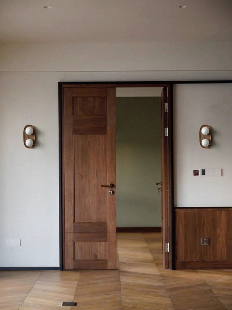Twin Orb Oak Wall Light