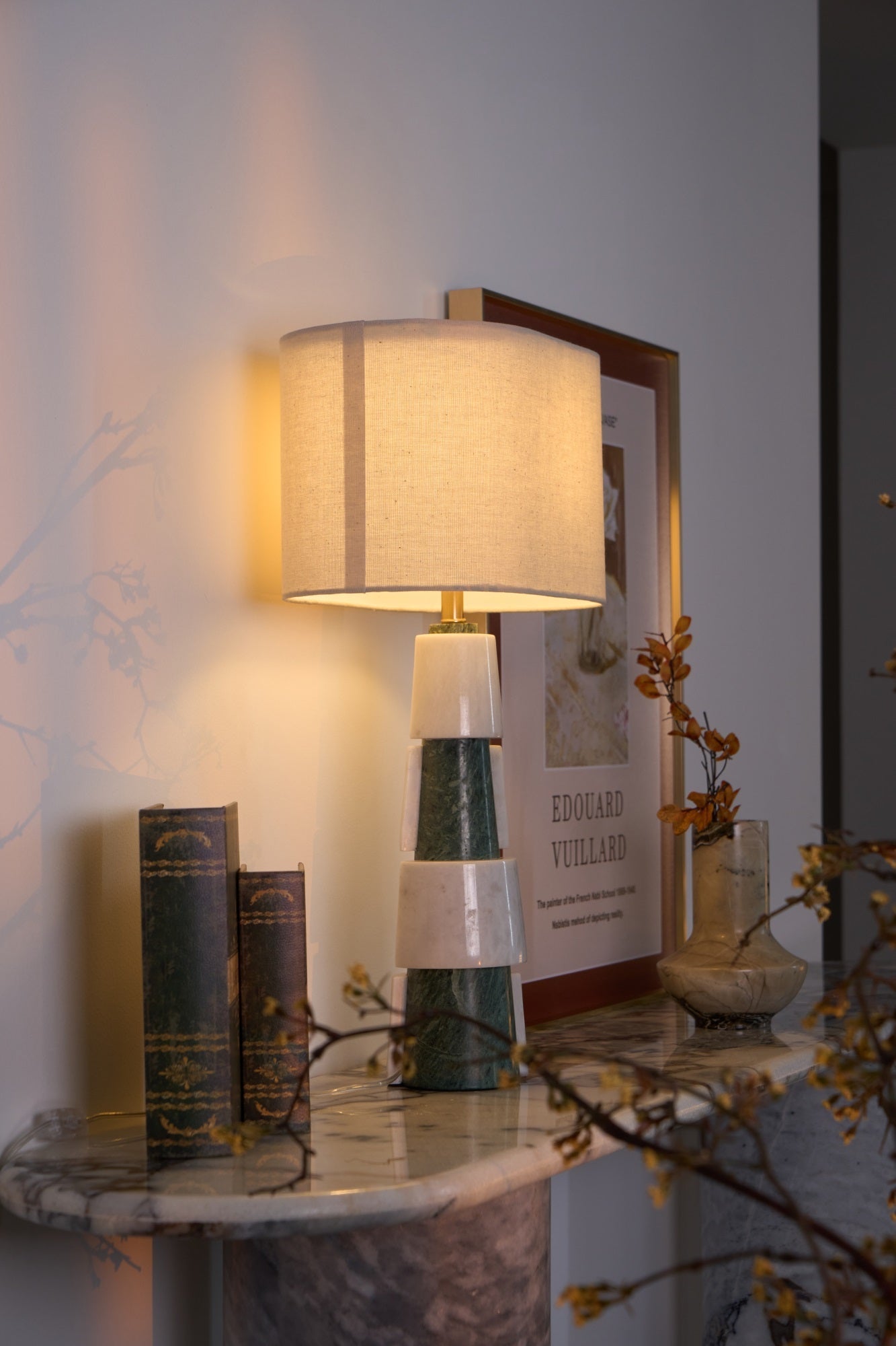 Obelisk Stacked Marble Table Lamp