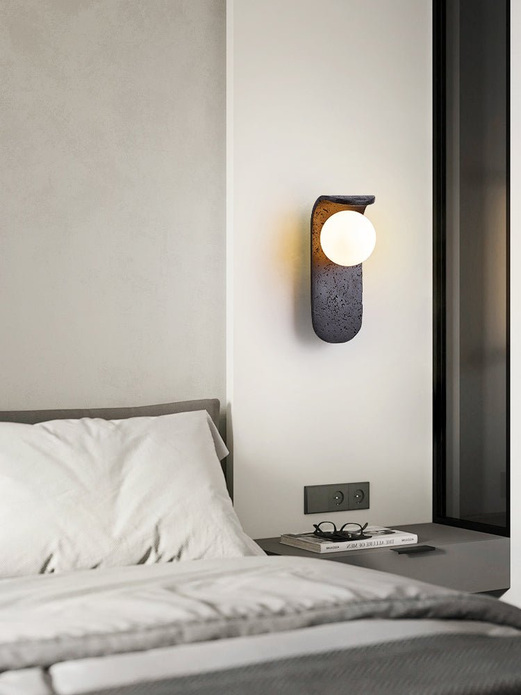 Serelora Black Travertine Orb Wall Sconce