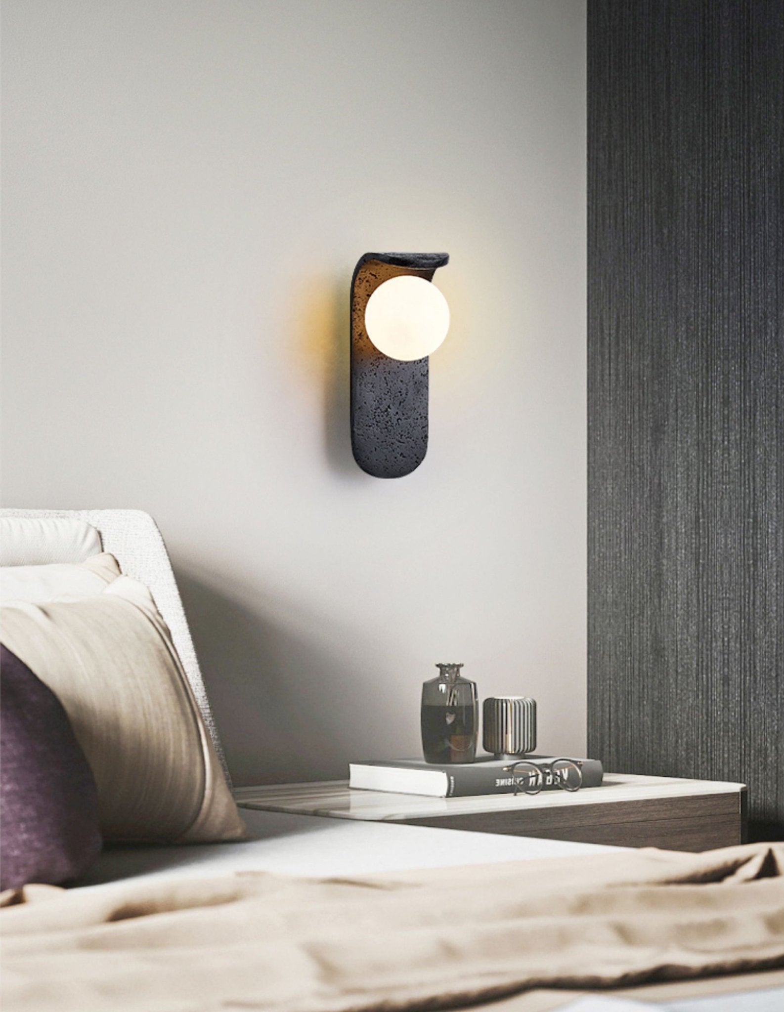 Serelora Black Travertine Orb Wall Sconce