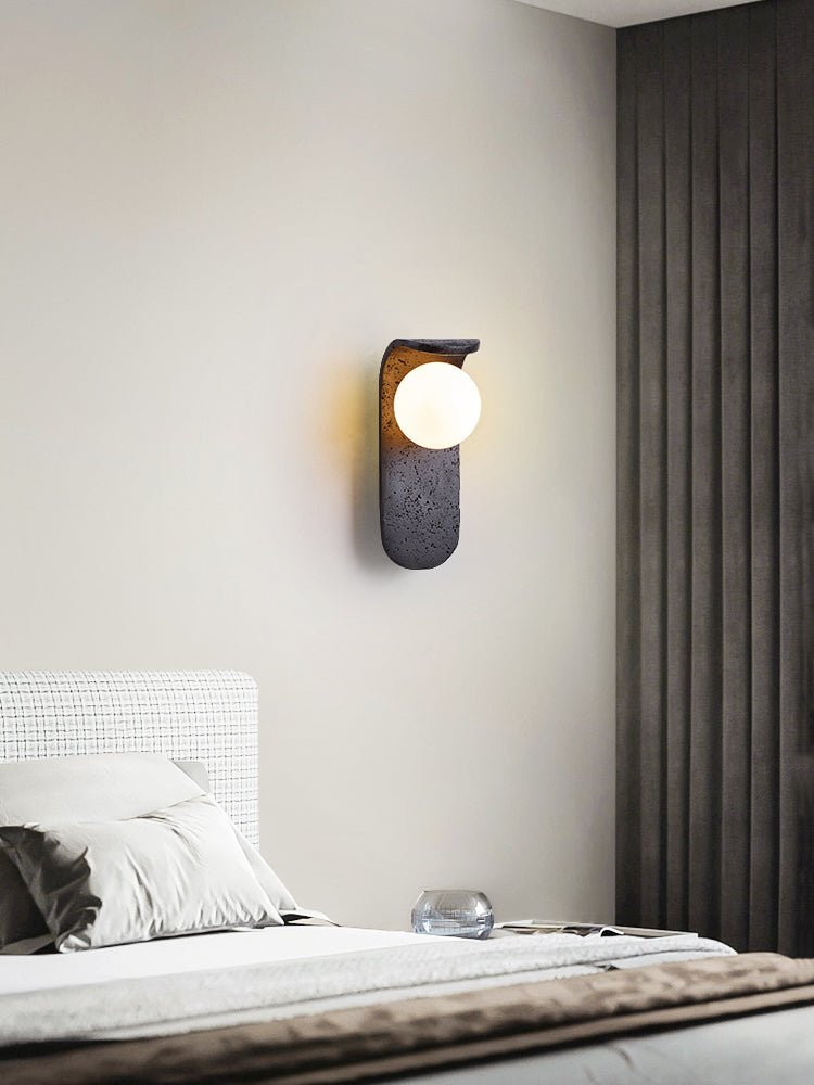 Serelora Black Travertine Orb Wall Sconce