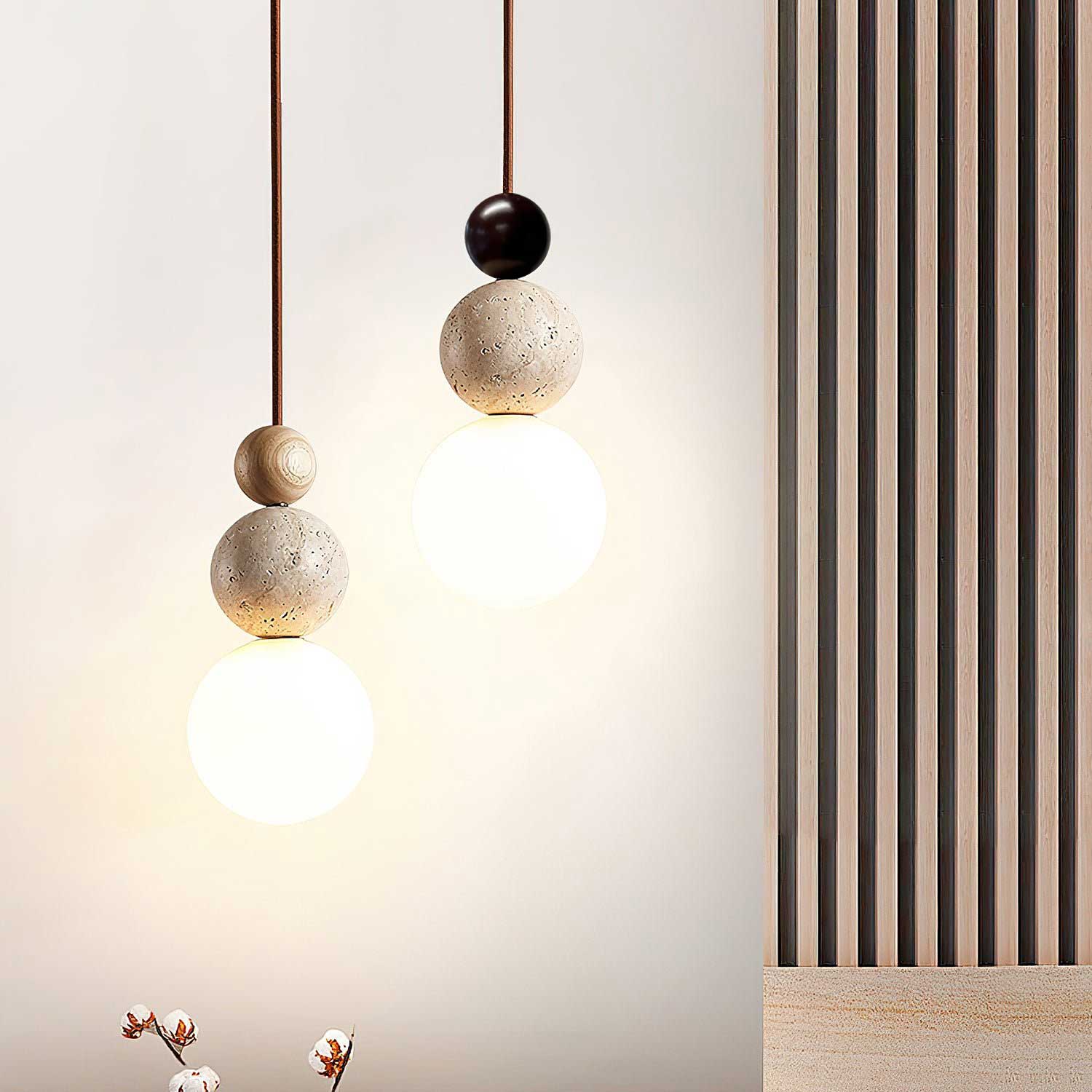 Bit Sphere-Cluster Travertine Pendant Light
