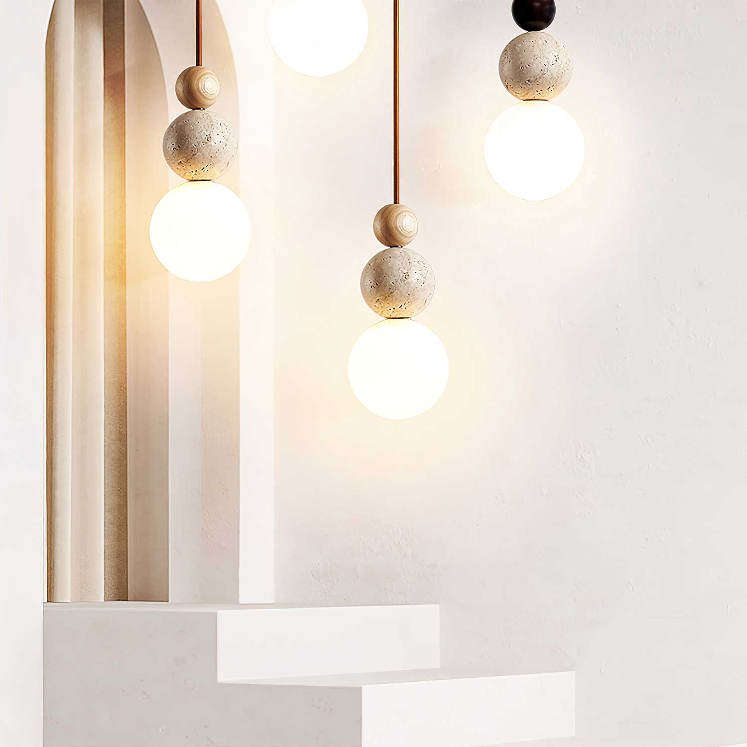 Bit Sphere-Cluster Travertine Pendant Light