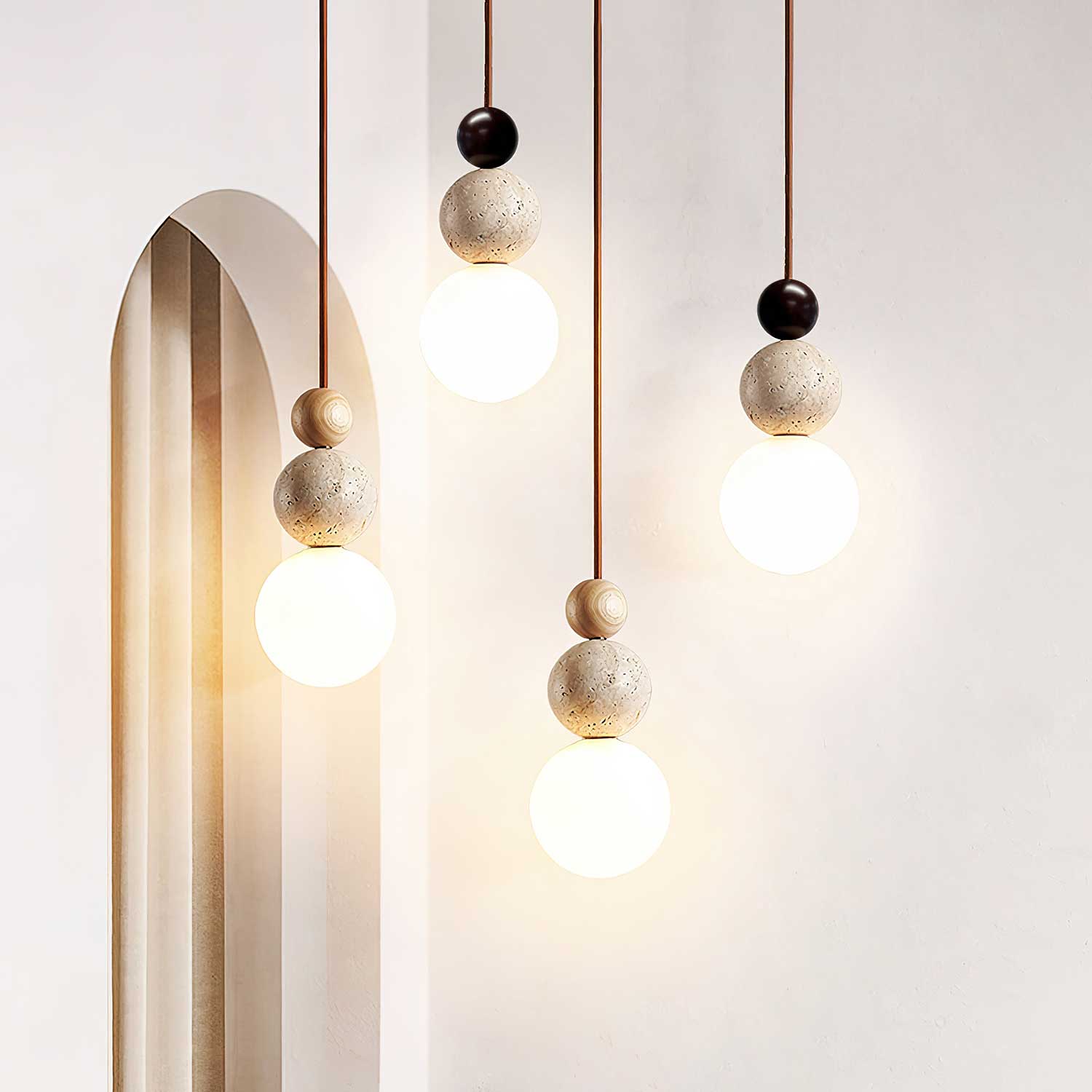 Bit Sphere-Cluster Travertine Pendant Light