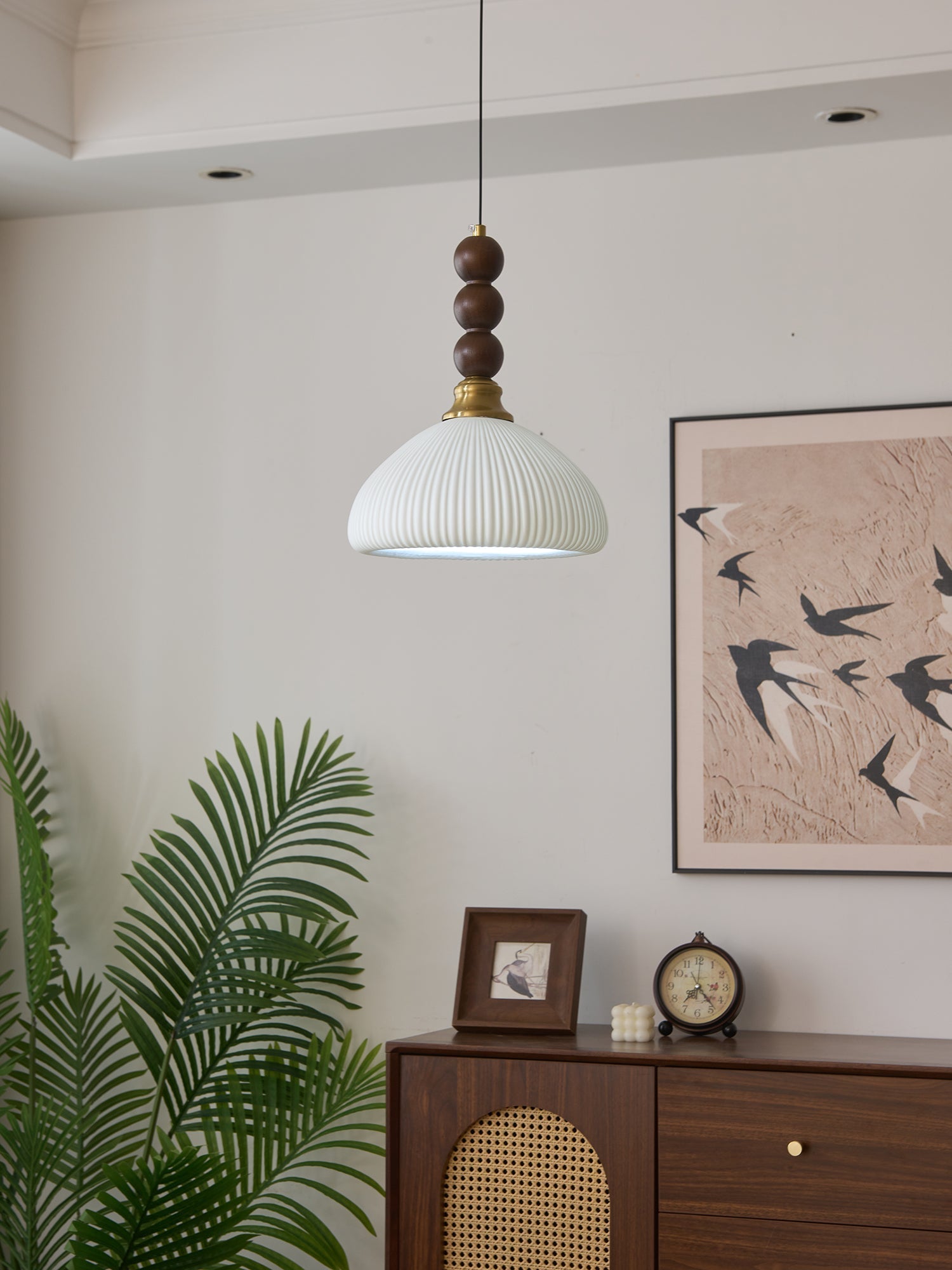 Avshaara Traditional Elegance Vintage Fabric Wood Pendant Light
