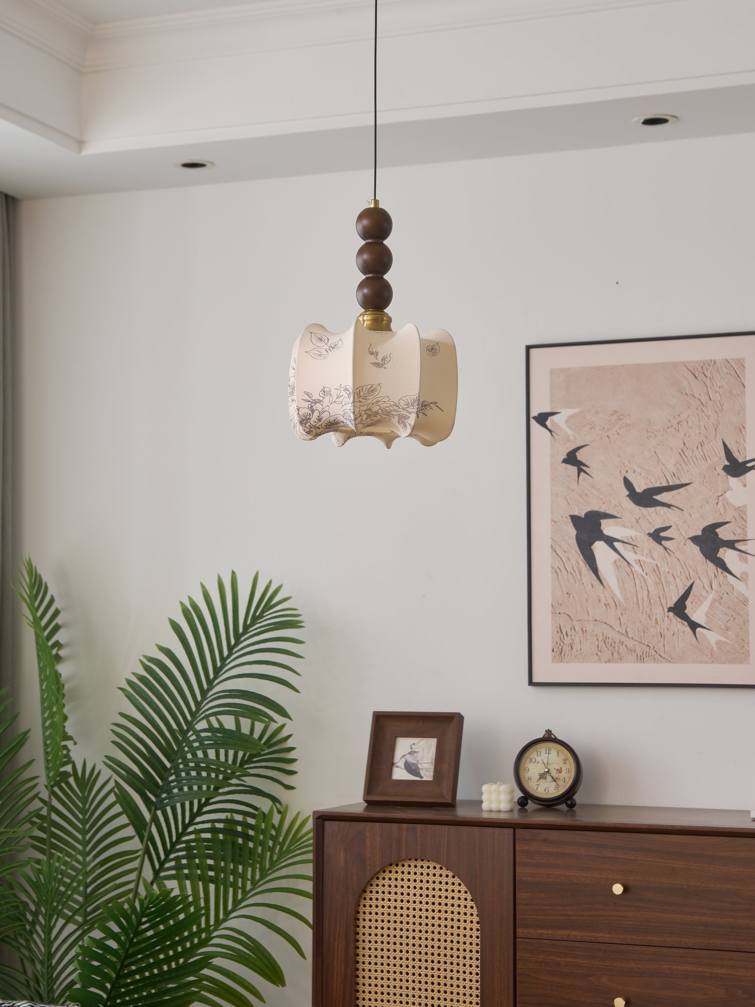 Avshaara Traditional Elegance Vintage Fabric Wood Pendant Light