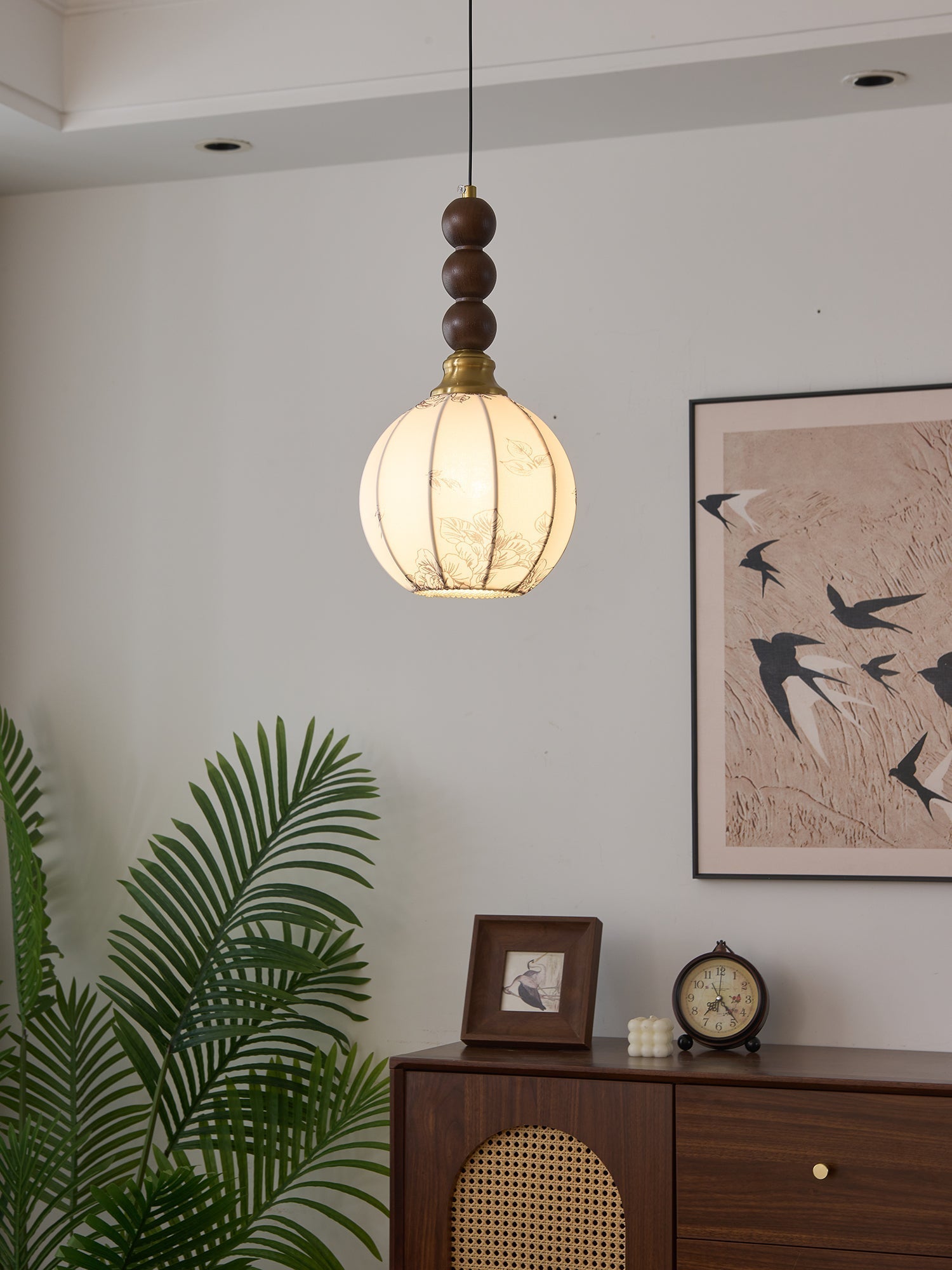 Avshaara Traditional Elegance Vintage Fabric Wood Pendant Light