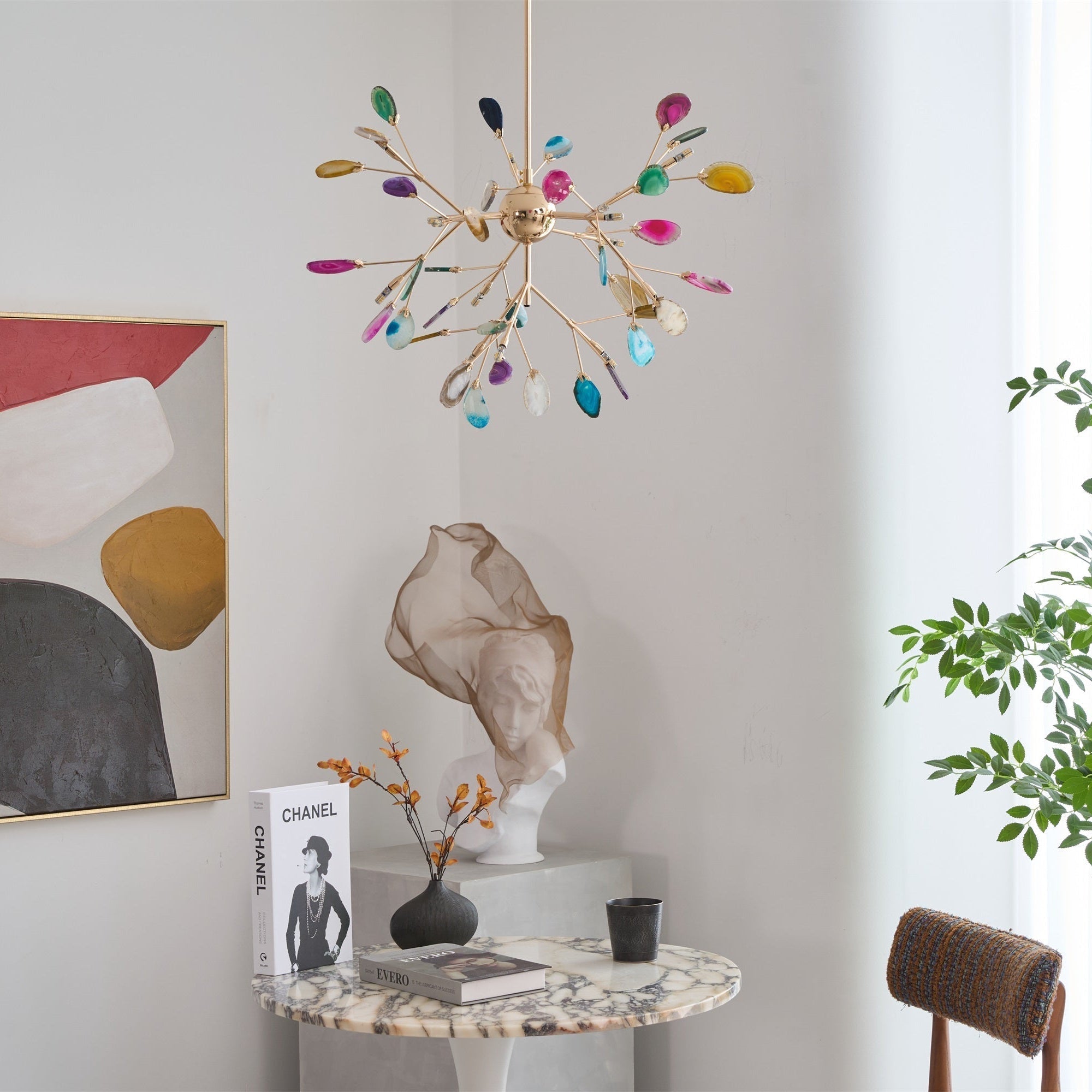 Ulenor Chandelier Colorful Leaf Gilded Arms