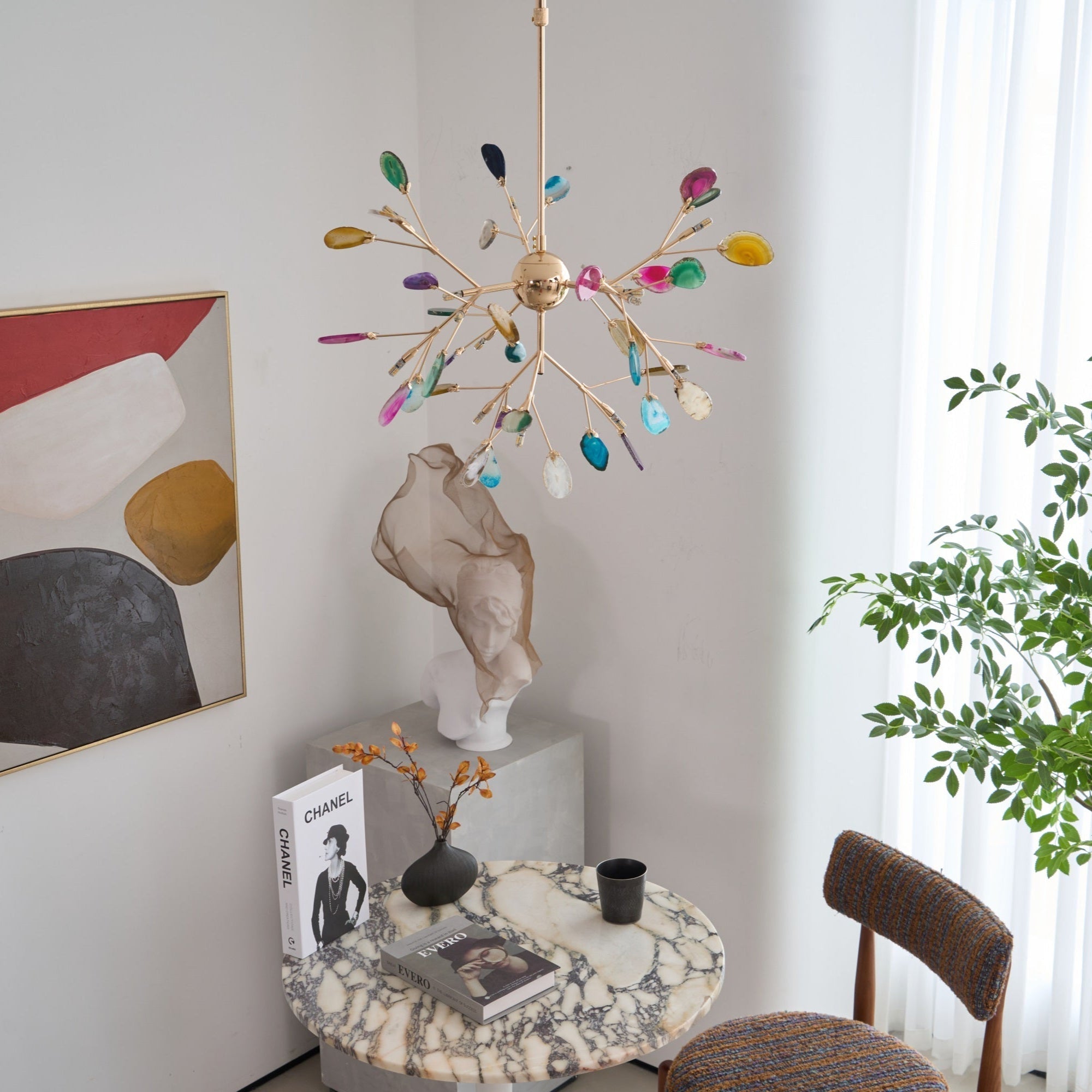 Ulenor Chandelier Colorful Leaf Gilded Arms