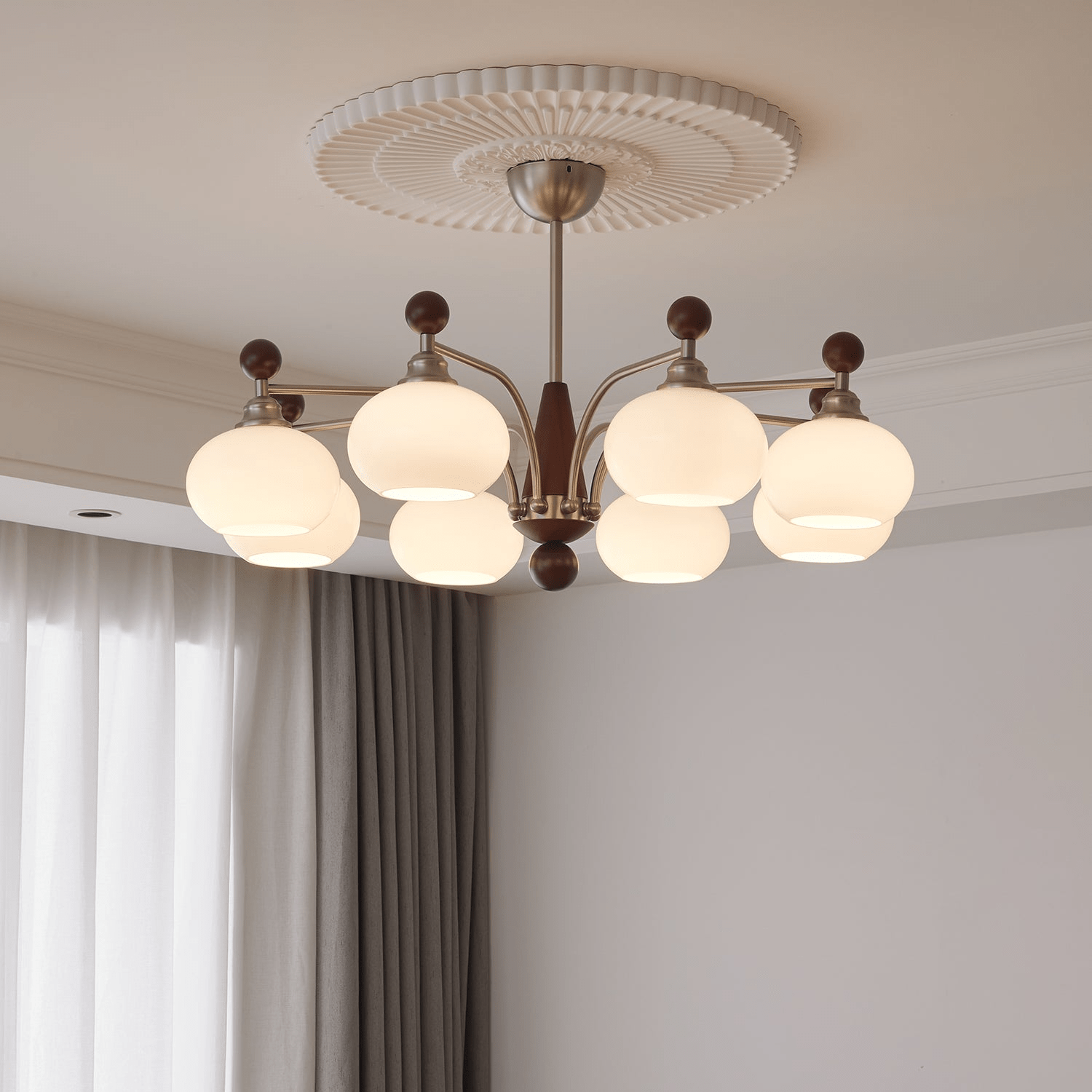 Ivloria Traditional Elegance Orbit Wood Glass Chandelier