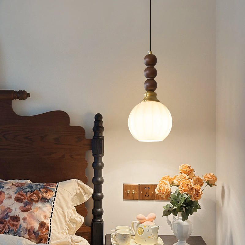 Vothaila Traditional Elegance Vintage Glass Wood Pendant Light