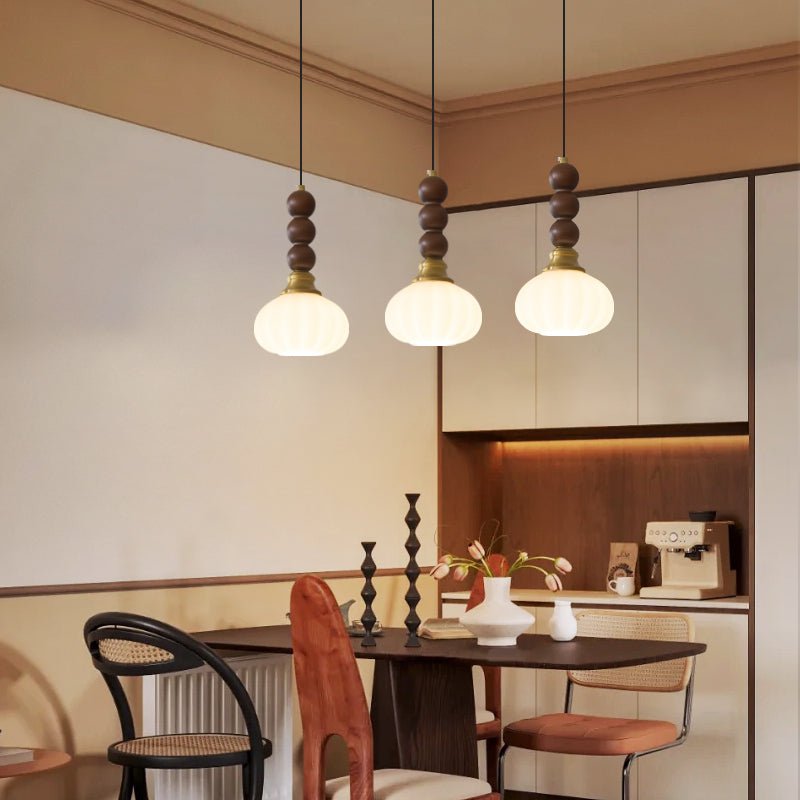 Vothaila Traditional Elegance Vintage Glass Wood Pendant Light
