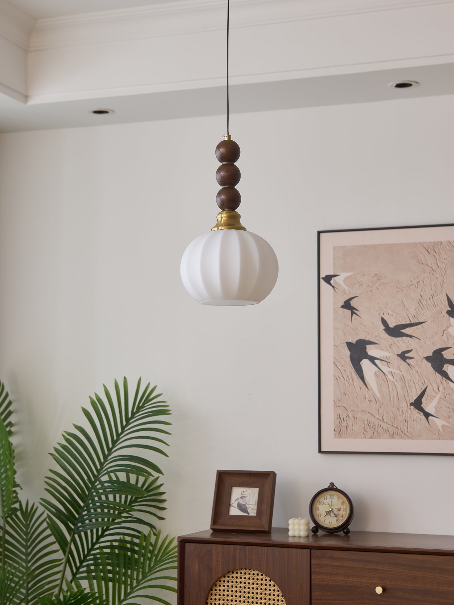 Vothaila Traditional Elegance Vintage Glass Wood Pendant Light