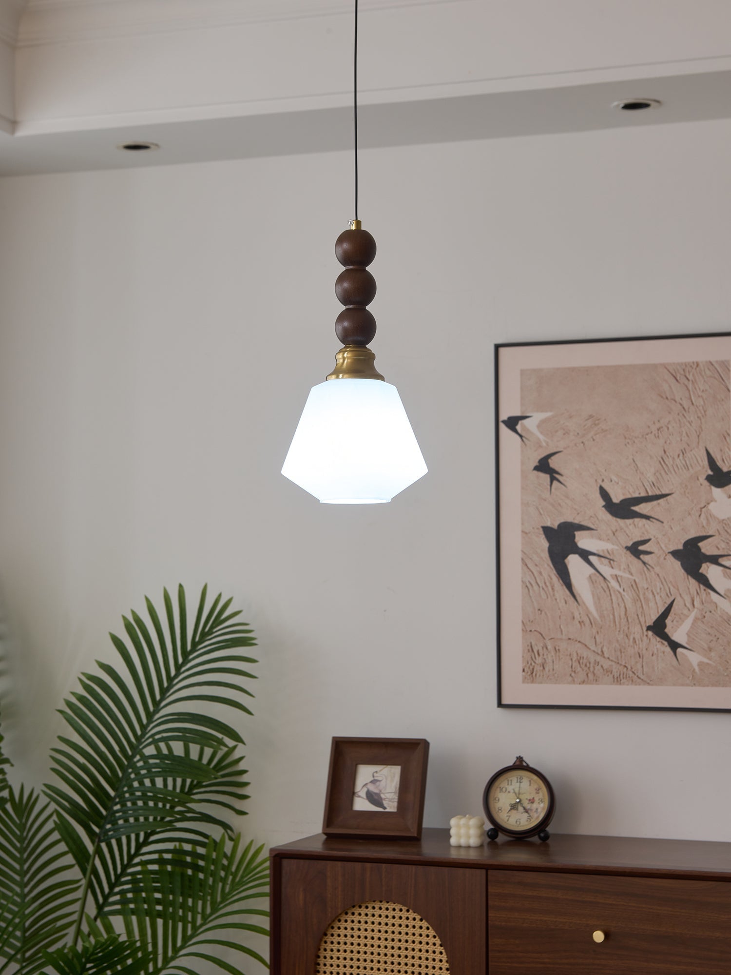 Vothaila Traditional Elegance Vintage Glass Wood Pendant Light