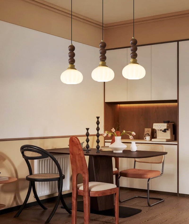 Vothaila Traditional Elegance Vintage Glass Wood Pendant Light